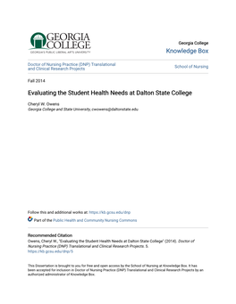 Evaluating the Student Health Needs at Dalton State College