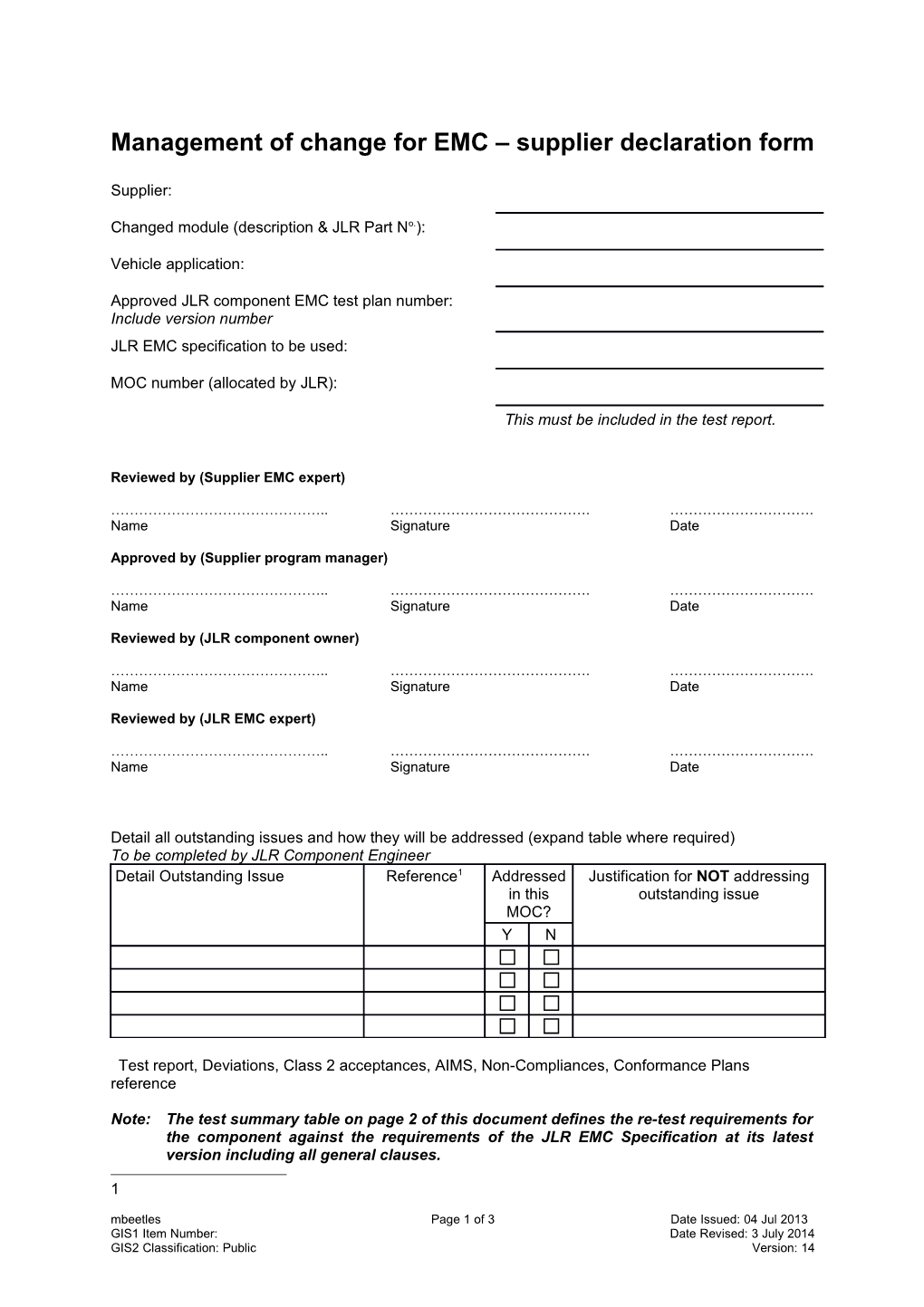 Appendix 1 Management of Change for EMC Template