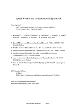 Space Weather and Interactions with Spacecraft