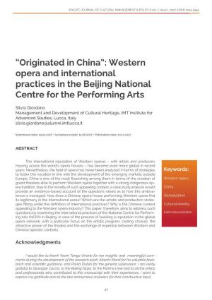 Western Opera and International Practices in the Beijing National Centre for the Performing Arts