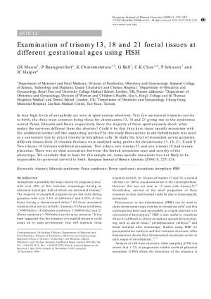 Examination of Trisomy 13, 18 and 21 Foetal Tissues at Different Gestational Ages Using FISH