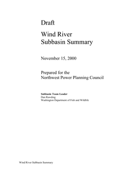 Draft Wind River Subbasin Summary