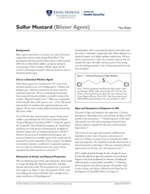 Sulfur Mustard (Blister Agent) Fact Sheet