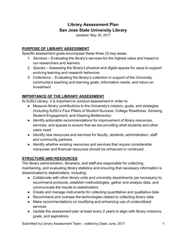 Library Assessment Plan San Jose State University Library Updated: May 30, 2017