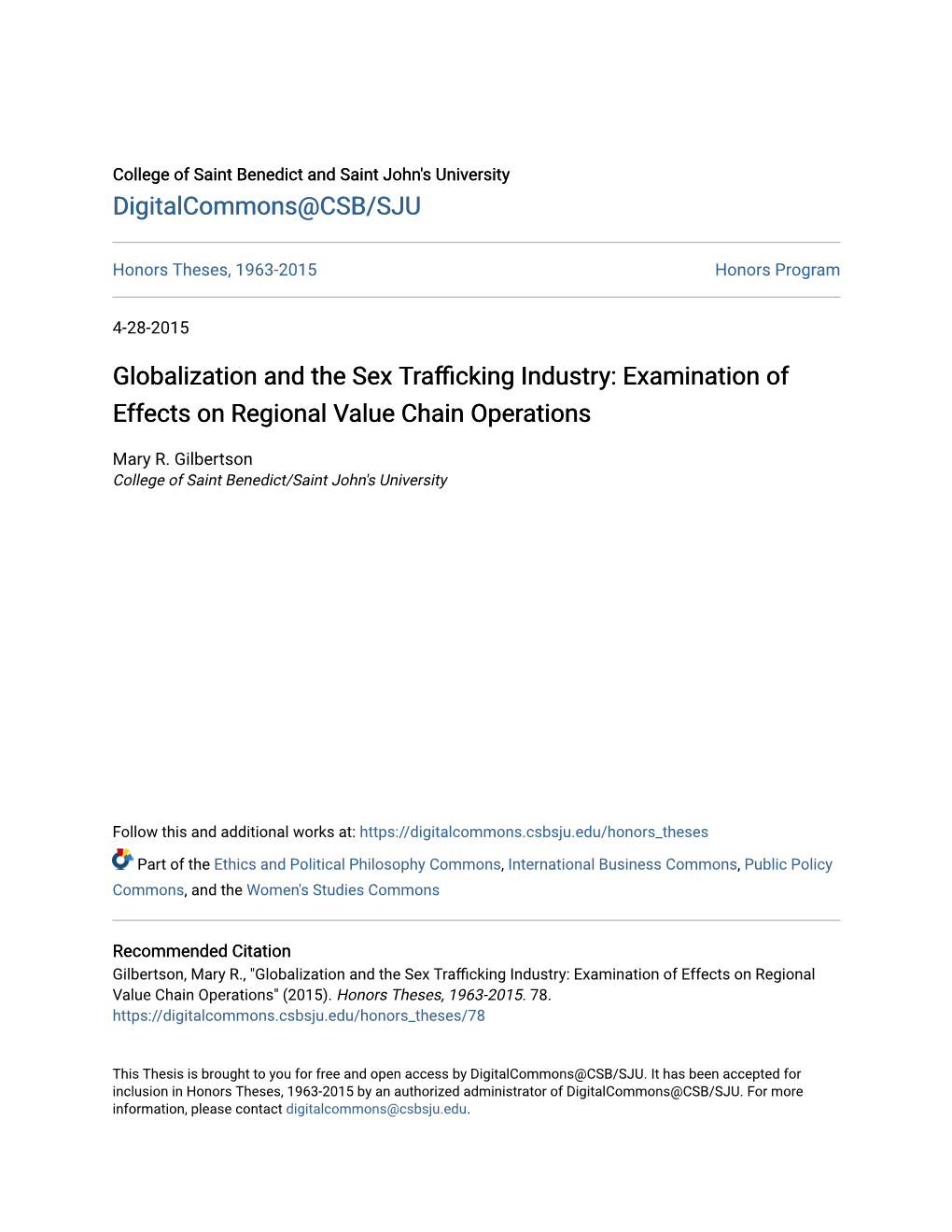 Globalization and the Sex Trafficking Industry: Examination of Effects on Regional Value Chain Operations