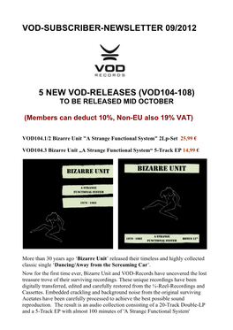 Vod-Subscriber-Newsletter 09/2012 5 New Vod-Releases (Vod104-108)