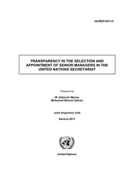 Transparency in the Selection and Appointment of Senior Managers in the United Nations Secretariat