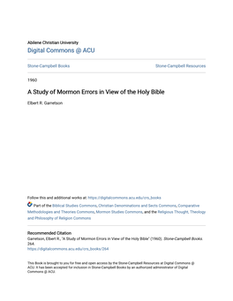 A Study of Mormon Errors in View of the Holy Bible