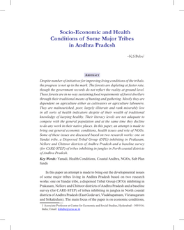 Socio-Economic and Health Conditions of Some Major Tribes in Andhra Pradesh