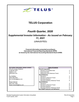 Fourth Quarter, 2020 TELUS Corporation