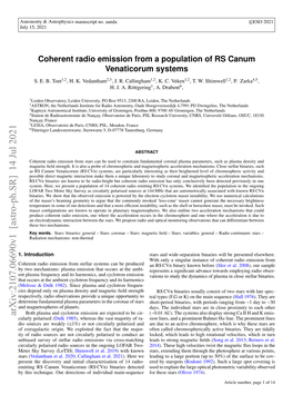 Coherent Radio Emission from a Population of RS Canum Venaticorum Systems S