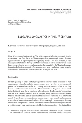 Bulgarian Onomastics in the 21St Century