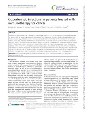 Opportunistic Infections in Patients Treated with Immunotherapy for Cancer Chrisann Kyi1, Matthew D Hellmann2, Jedd D Wolchok3, Paul B Chapman2 and Michael a Postow2*