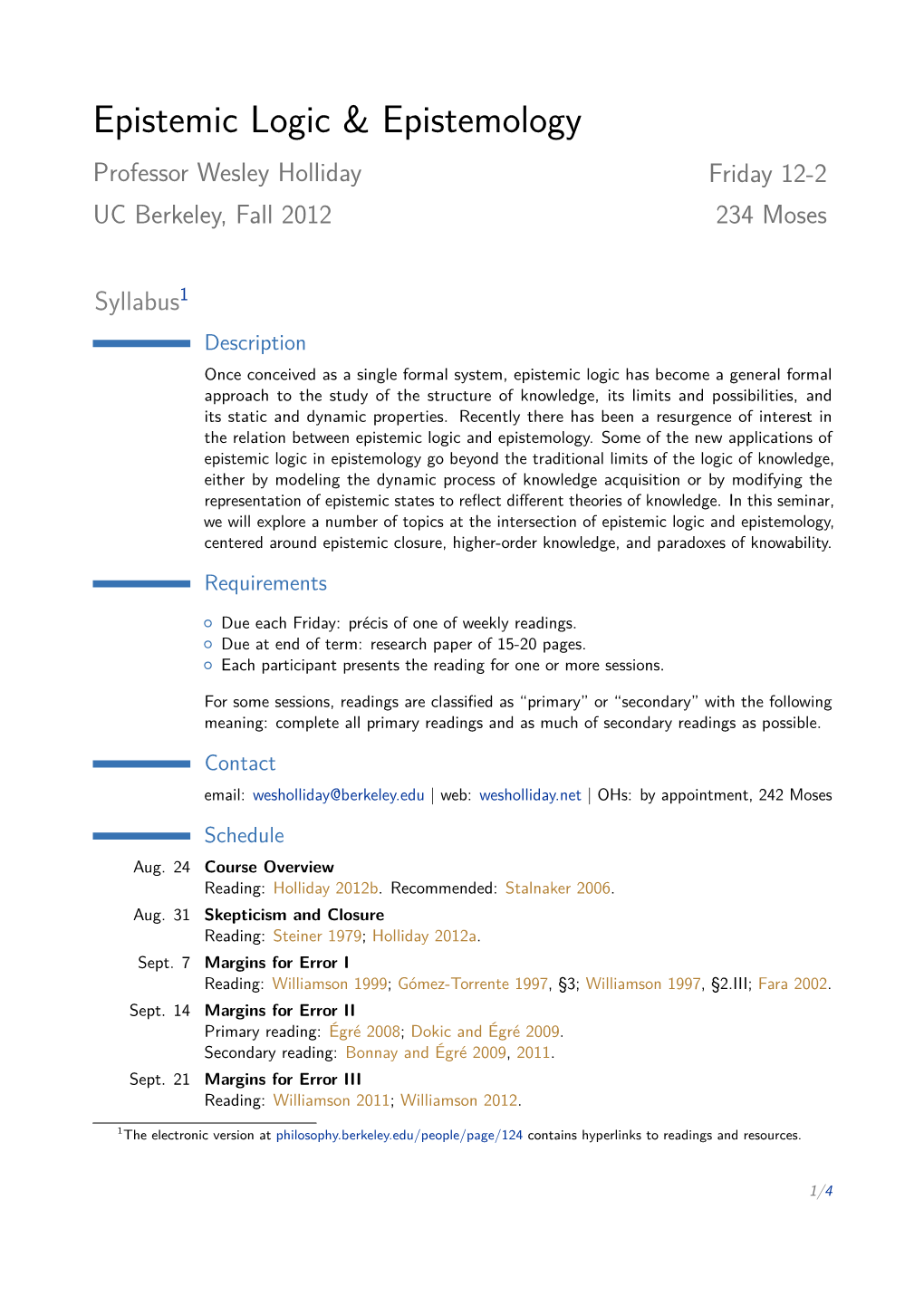 Epistemic Logic & Epistemology – Professor