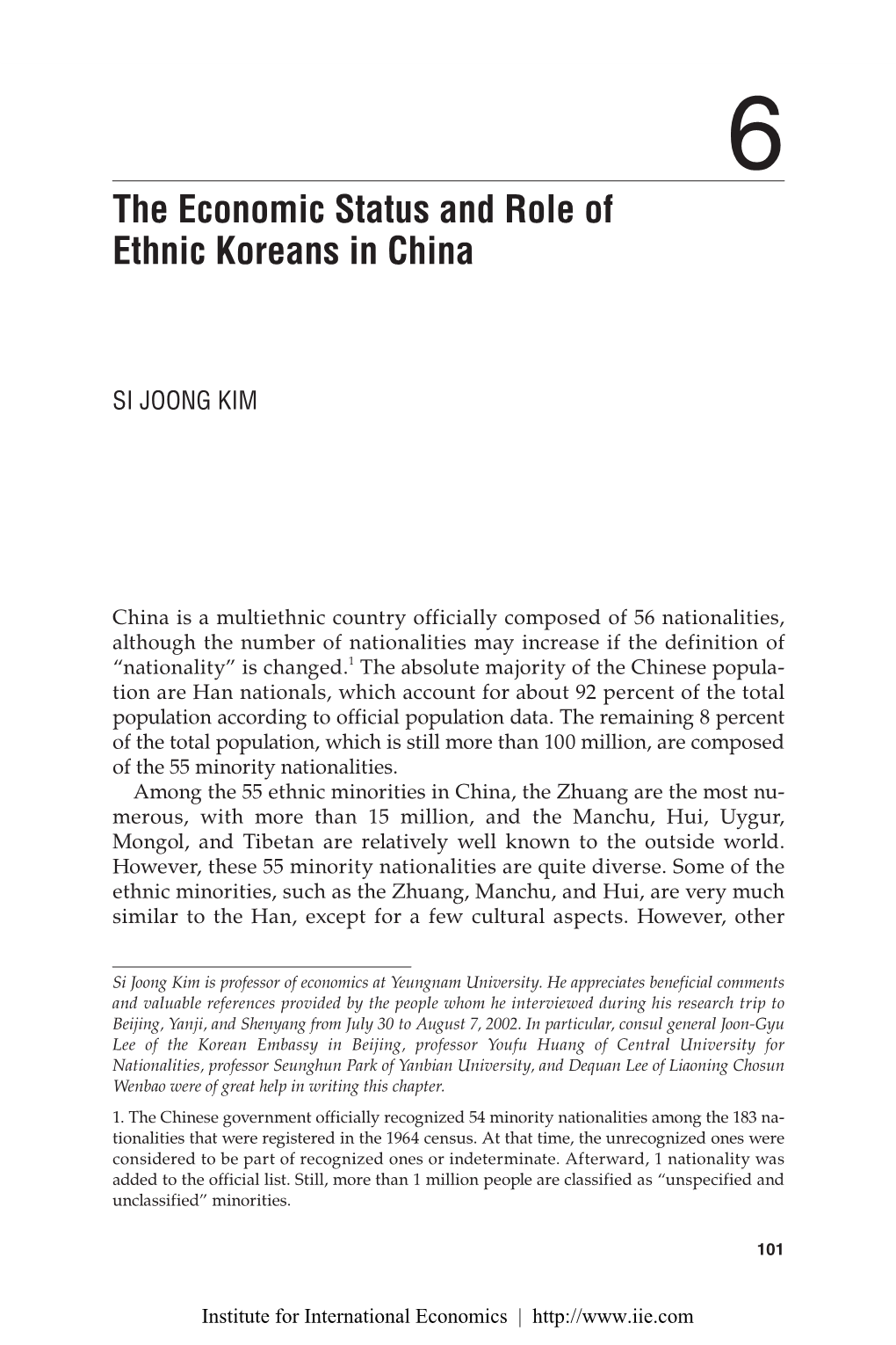 Chapter 6: the Economic Status and Role of Ethnic Koreans in China