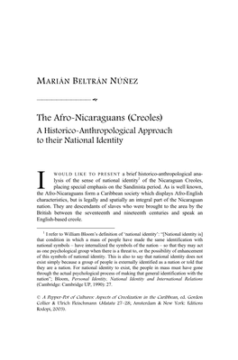 The Afro-Nicaraguans (Creoles) a Historico-Anthropological Approach to Their National Identity