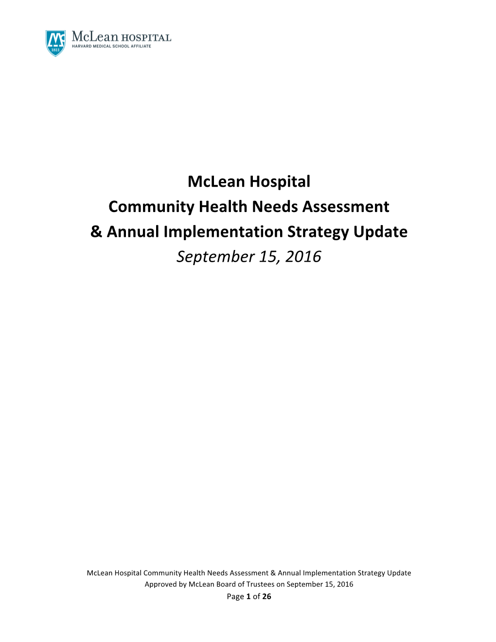 Mclean Hospital Community Health Needs Assessment & Annual