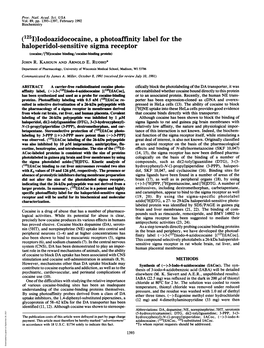 (125I)Iodoazidococaine, a Photoaffinity Label for the Haloperidol-Sensitive Sigma Receptor (Cocaine/[3H]Cocaine Binding/Cocaine-Binding Protein) JOHN R