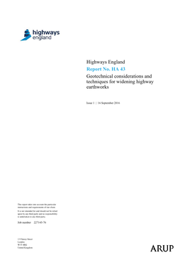 Highways England Report No. HA 43 Geotechnical Considerations and Techniques for Widening Highway Earthworks
