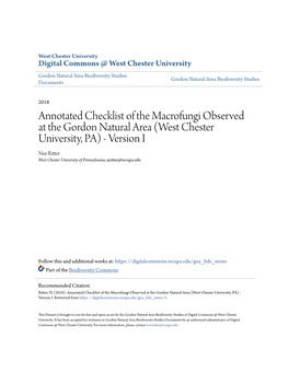 Annotated Checklist of the Macrofungi Observed at the Gordon Natural Area