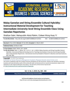 Malay Gamelan and String Ensemble Cultural Hybridity