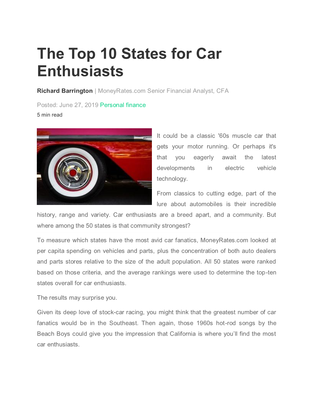 The Top 10 States for Car Enthusiasts