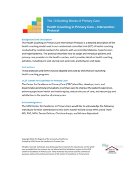 The 10 Building Blocks of Primary Care Health Coaching in Primary