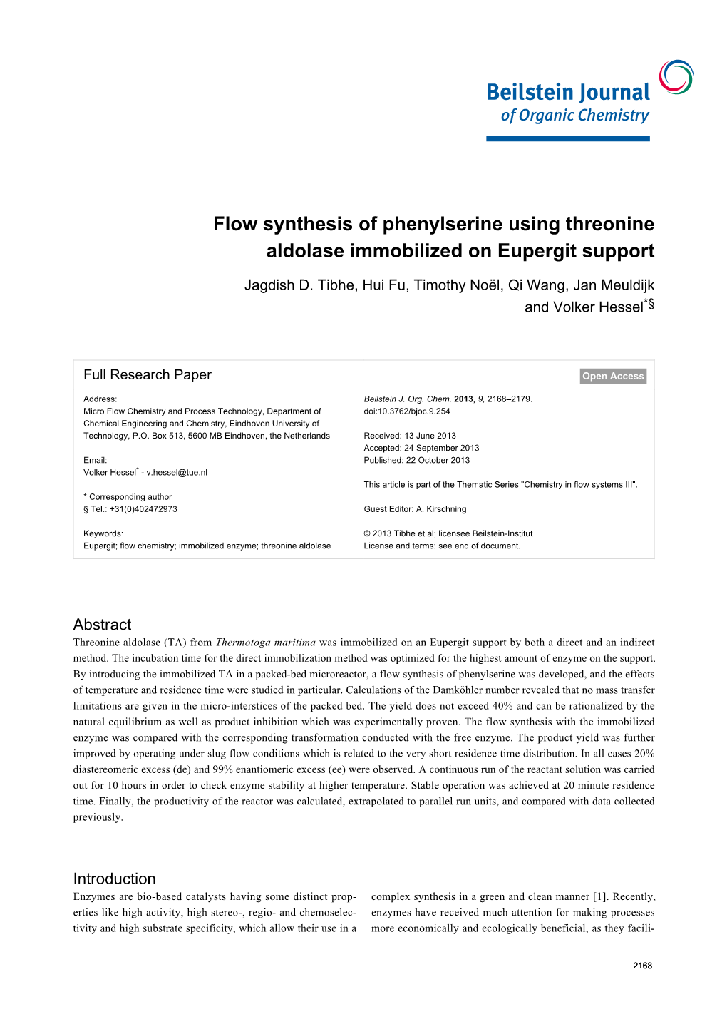 Flow Synthesis of Phenylserine Using Threonine Aldolase Immobilized on Eupergit Support