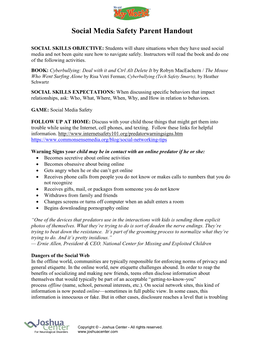 Social Media Safety Parent Handout