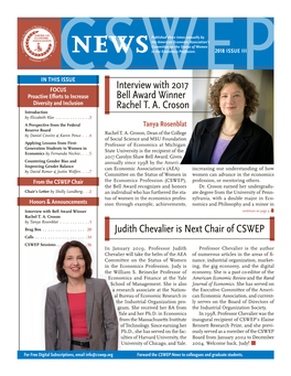 CSWEP ISSUE FOCUS Interview with 2017 Proactive Efforts to Increase Bell Award Winner Diversity and Inclusion Rachel T