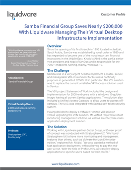 Samba Financial Group Saves Nearly $200,000 with Liquidware Managing Their Virtual Desktop Infrastructure Implementation