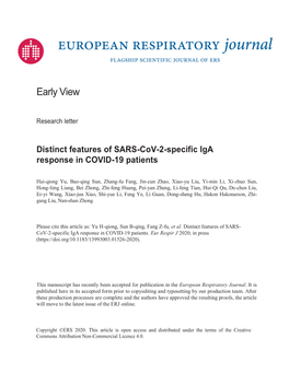 Distinct Features of SARS-Cov-2-Specific Iga Response in COVID-19 Patients