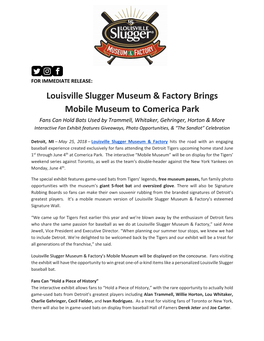 Louisville Slugger Museum & Factory Brings Mobile Museum to Comerica Park