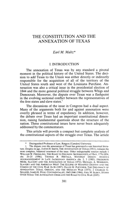 The Constitution and the Annexation of Texas