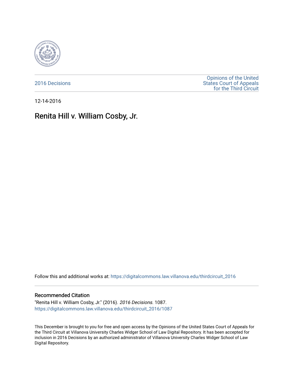 Renita Hill V. William Cosby, Jr