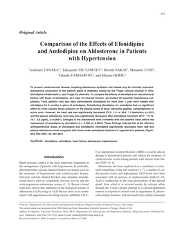Comparison of the Effects of Efonidipine and Amlodipine on Aldosterone in Patients with Hypertension
