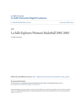 La Salle Explorers Women's Basketball 2002-2003 La Salle University