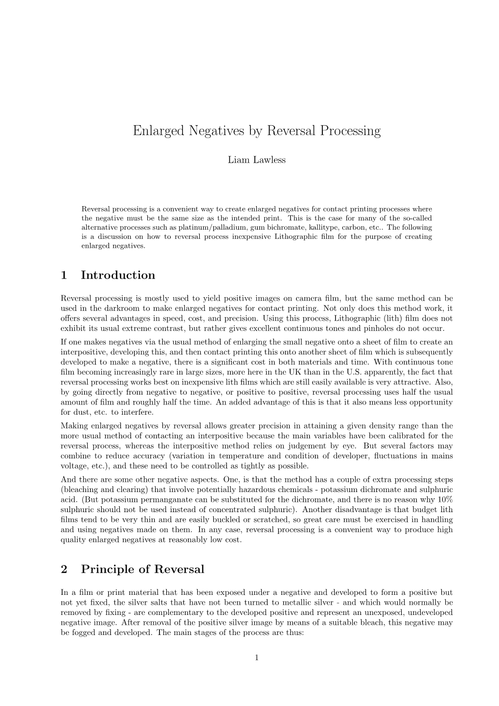 Enlarged Negatives by Reversal Processing