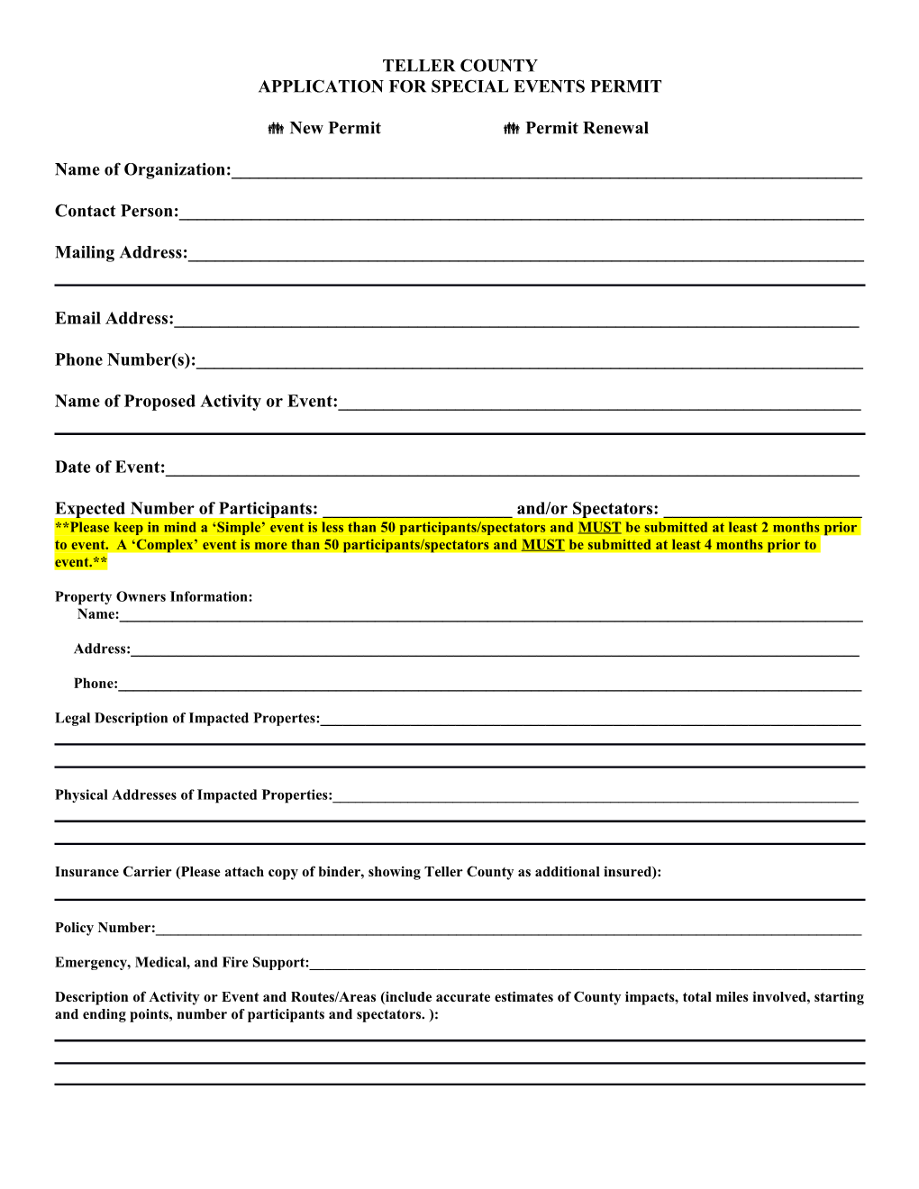 Application for Special Events Permit