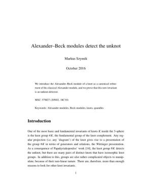 Alexander–Beck Modules Detect the Unknot