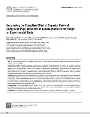 Uncovering the Forgotten Effect of Superior Cervical Ganglia on Pupil Diameter in Subarachnoid Hemorrhage: an Experimental Study