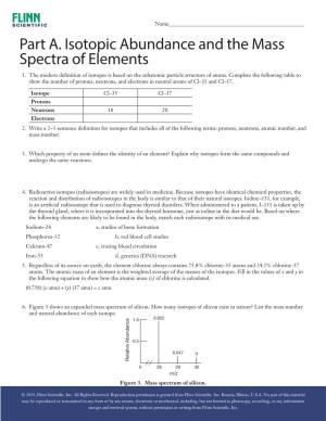 Part A. Isotopic Abundance and the Mass Spectra of Elements 1