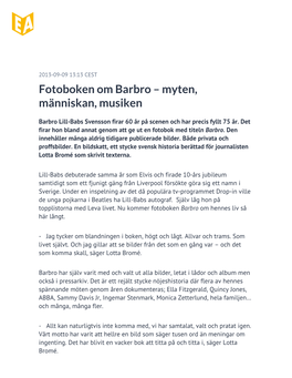 Fotoboken Om Barbro – Myten, Människan, Musiken
