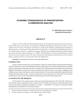 Economic Consequences of Demonetization : a Comparative Analysis