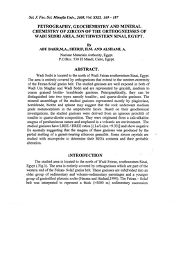 Petrography, Geochemistry and Mineral Chemistry of Zircon of the Orthogneisses of Wadi Sedri Area, Southwestern Sinai, Egypt