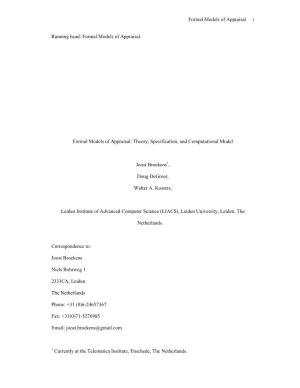 Formal Models of Appraisal: Theory, Specification, and Computational Model