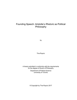 Aristotle's Rhetoric As Political Philosophy