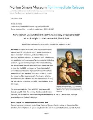Norton Simon Museum Marks the 500Th Anniversary of Raphael's