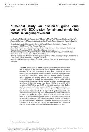 Numerical Study on Dissimilar Guide Vane Design with SCC Piston for Air and Emulsified Biofuel Mixing Improvement