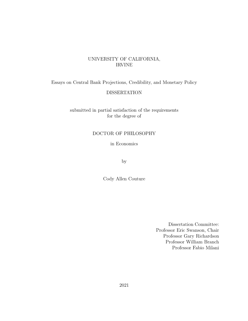 Essays on Central Bank Projections, Credibility, and Monetary Policy